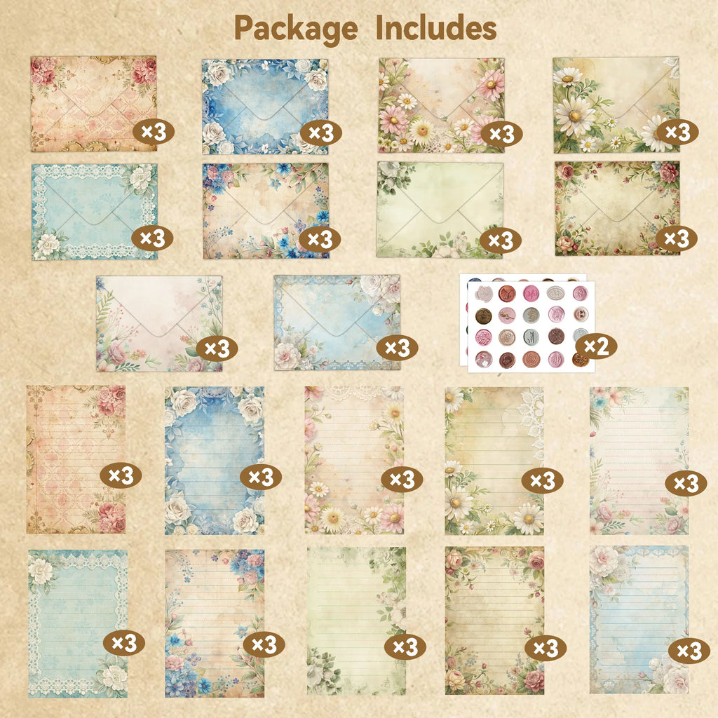 30 Sets Aesthetic Vintage Envelopes Letter Paper Kits DIY Postcard Invitation Cards Cover Letter Paper Stationery Supplies