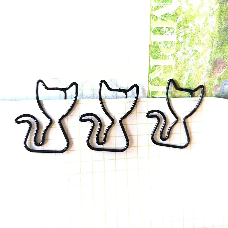 20/50pcs Cartoon Animal Paper Clip Cat Shaped Colorful Black Cat Paper Clips Metal Bookmark Cute Paper Planner Accessories