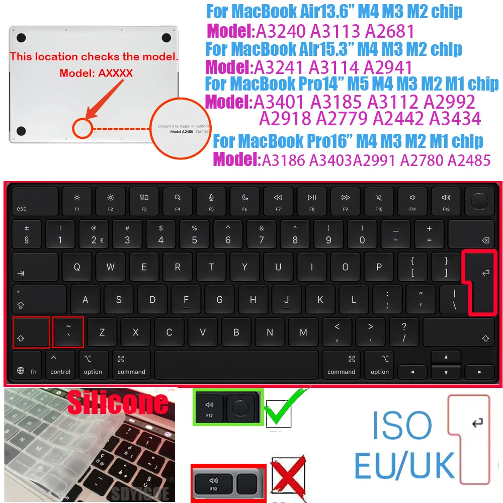 For MacBook Pro 14" M5 2025 Keyboard Cover TPU/Silicone - US & EU Layouts A3434 Pro16 Air15 Air3