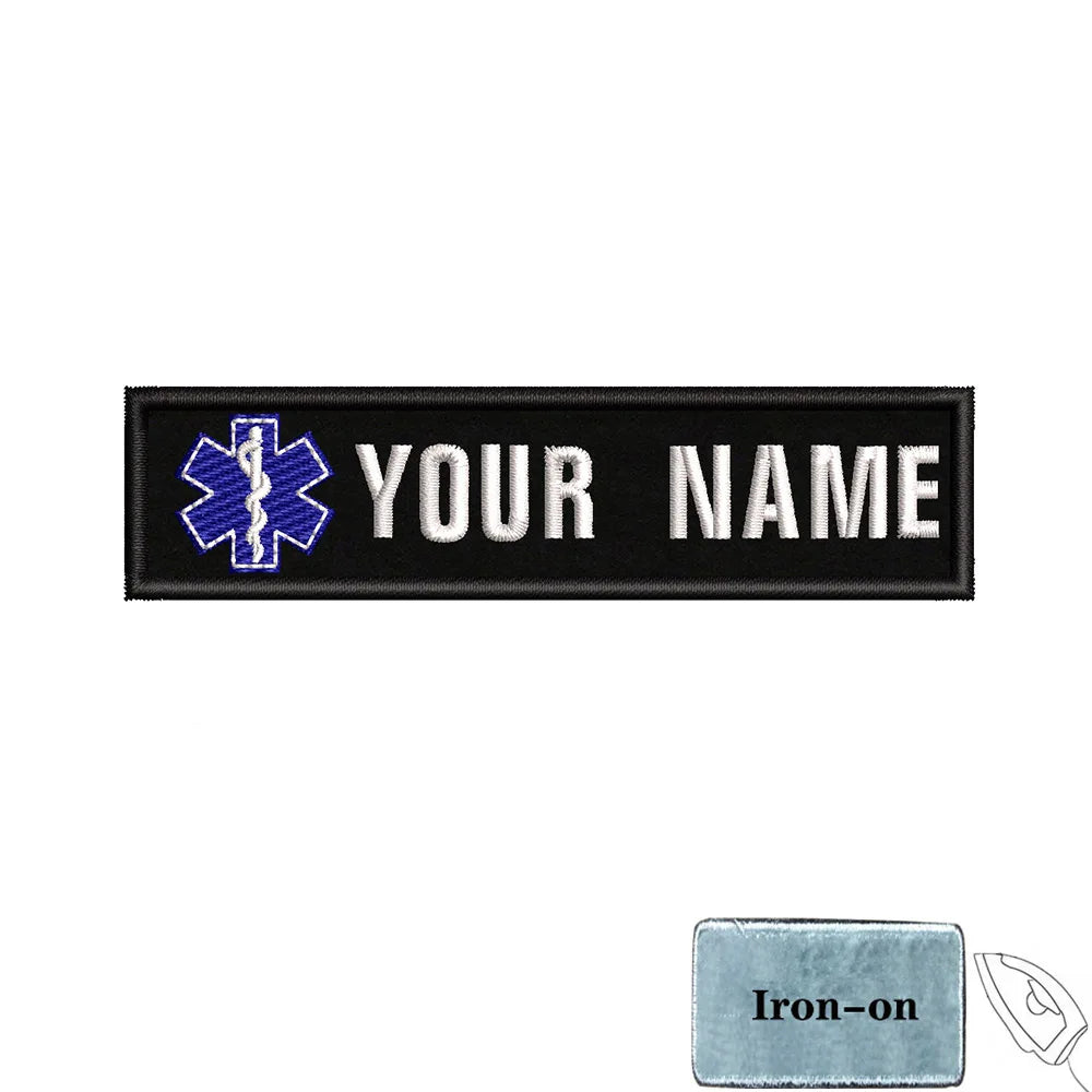 1PC 10cmX2.5cm Custom Name Patch Stripes Badge Iron On Or Hook Loop fire trophy radiation motorcycle blood drop love Pentagram