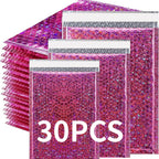 Holographic Pink Bubble Mailers Self Seal Padded Envelopes Waterproof Shipping Bags for Small Business