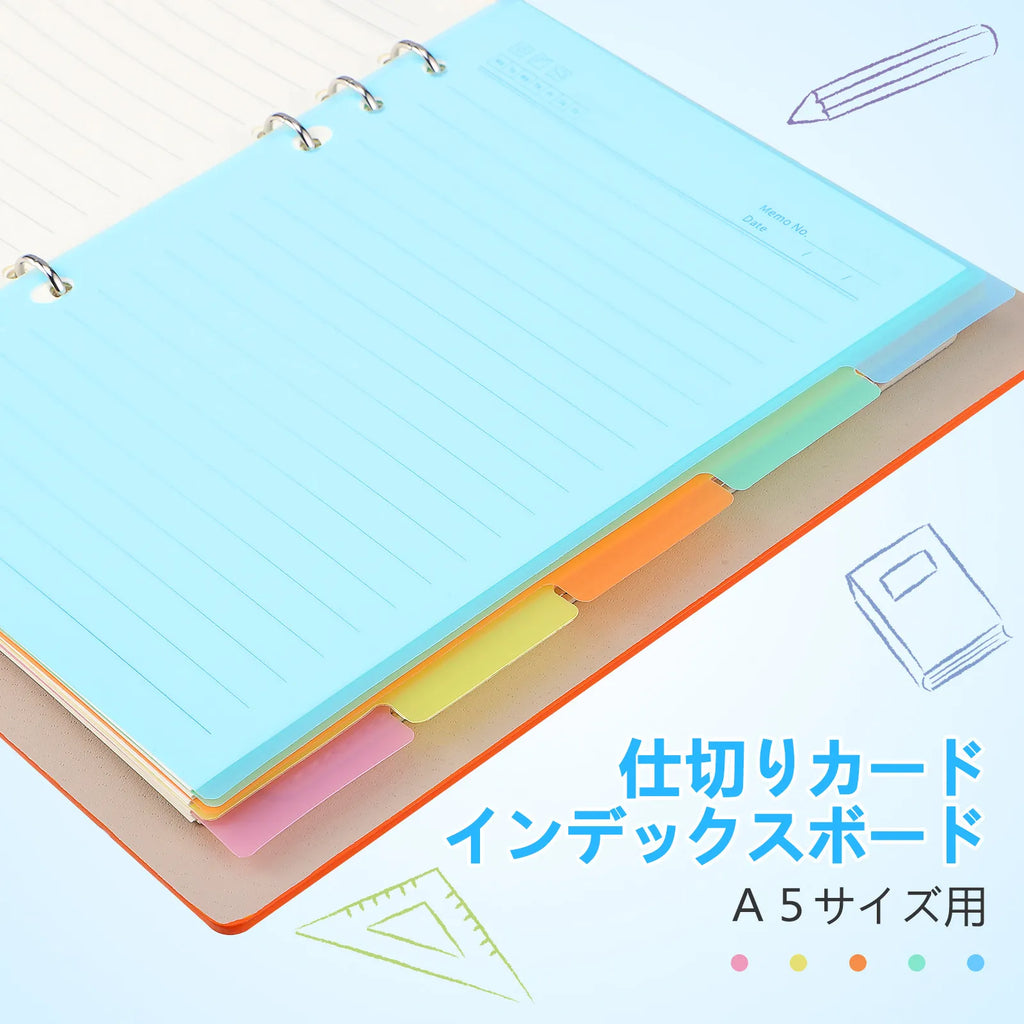 10Pcs Thick Smooth Plastic Tab Dividers for Binder Indexing Alphabet Subject Sorting Translucent Design A5 Size 6 Hole File