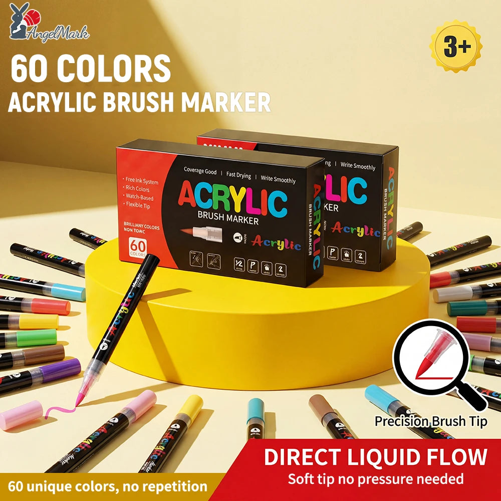 12-168 Colors Acrylic Paint Pen Marker Brush Tip Paint Marker For Rock Painting Wood Canvas Stone Christmas Gift DIY Craft