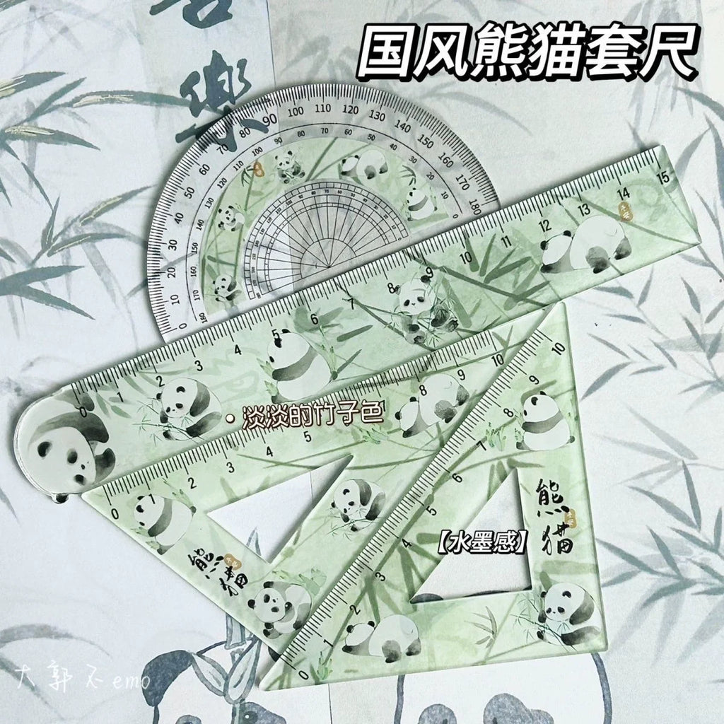 Cartoon 4pcs Ruler Set, Acrylic Straight Ruler Triangle Ruler Protractor, Cute Stationery Measuring Tools for Students