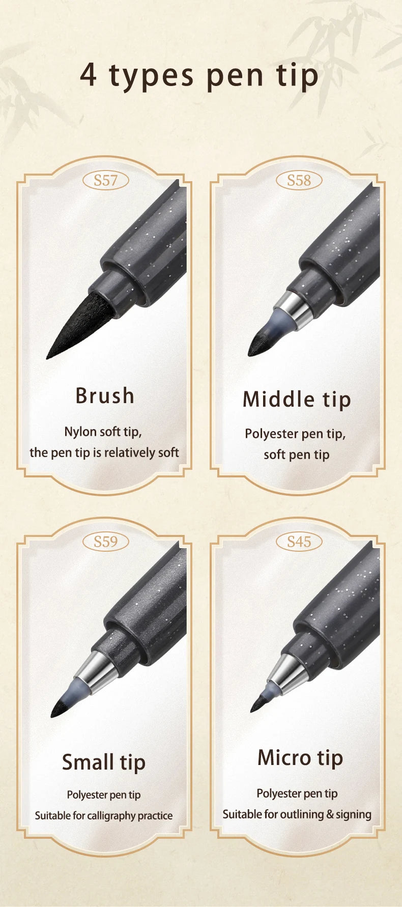 BAOKE 4-Size Calligraphy Pen Set for Writing, Drawing & Hand Lettering, Black Ink Brush Markers for Art, Calligraphy, Sketching