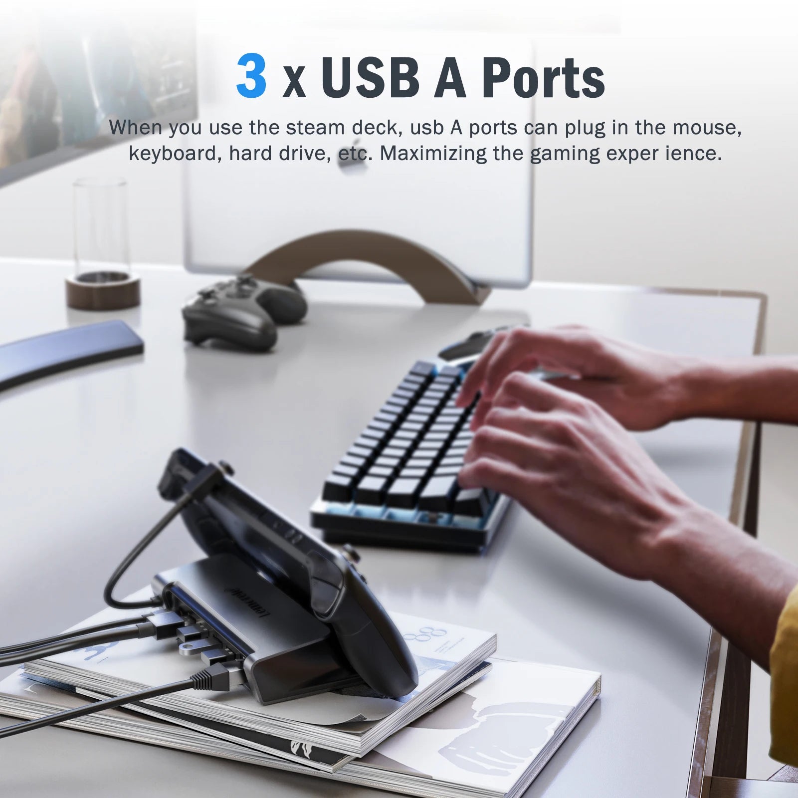 Lemorele X23L 6 IN 1 USB C Docking Station for Steam Deck 4K HDMI RJ45 1000M PD 100W Dock Switch for Projector PC TV USB C HUB