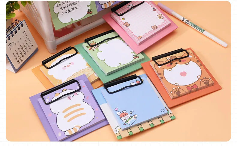 1pcs Cartoon Board Clip Sticky Note Book Student Ins Girl Memo Sticky Note Study Office Non-sticky Message Paper