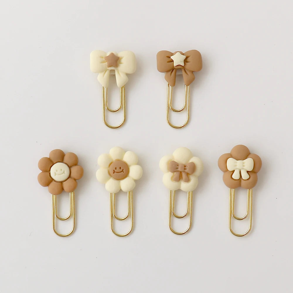 5PCS flower Paper Clips cream Bookmarks Planner Clips for Fun Office Supplies School Gifts