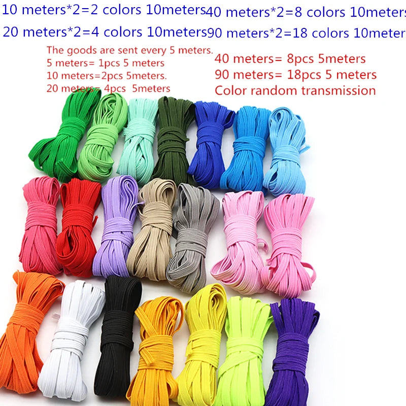 5m 10m 20m 40m 90m Elastic Elastic Band 6mm Color Sewing Household Rubber Band Elastic Band Garment Sewing Accessories