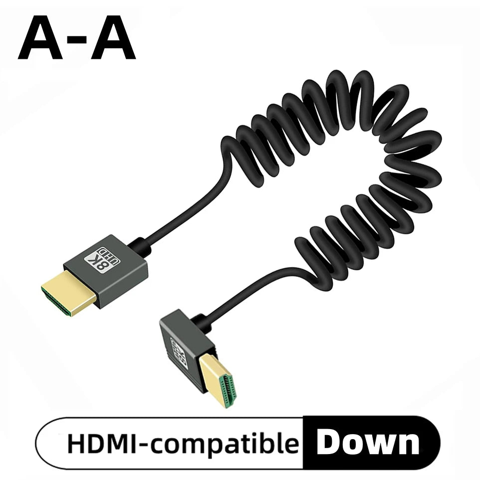 8K UHD Cable High Speed HDMI-compatible Mini/Micro HDMI-compatible Coiled Cord for HDTV Laptop PC PS4 Camera DV Monitor Display