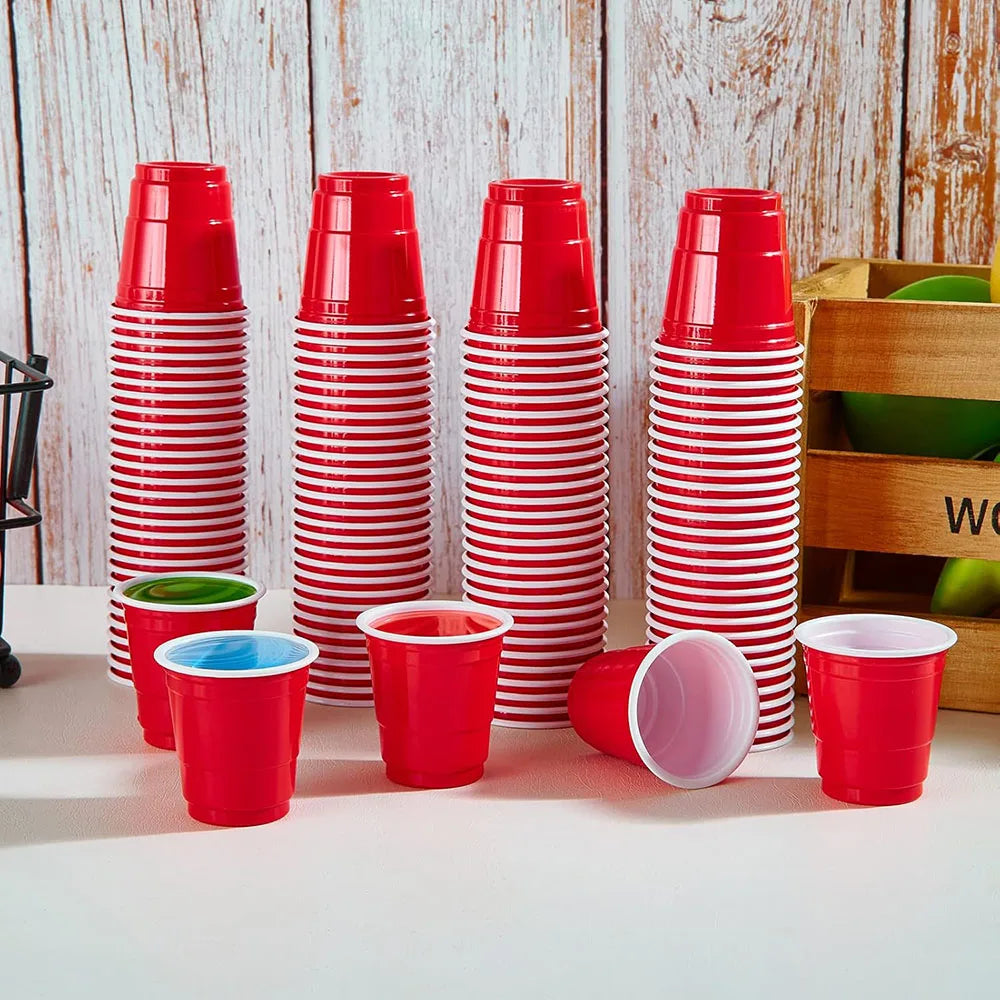 2 oz Plastic Shot Glasses, Red Disposable Shot Cups, Mini Red Shot Cups, 60ml Party Cups for Christmas Party