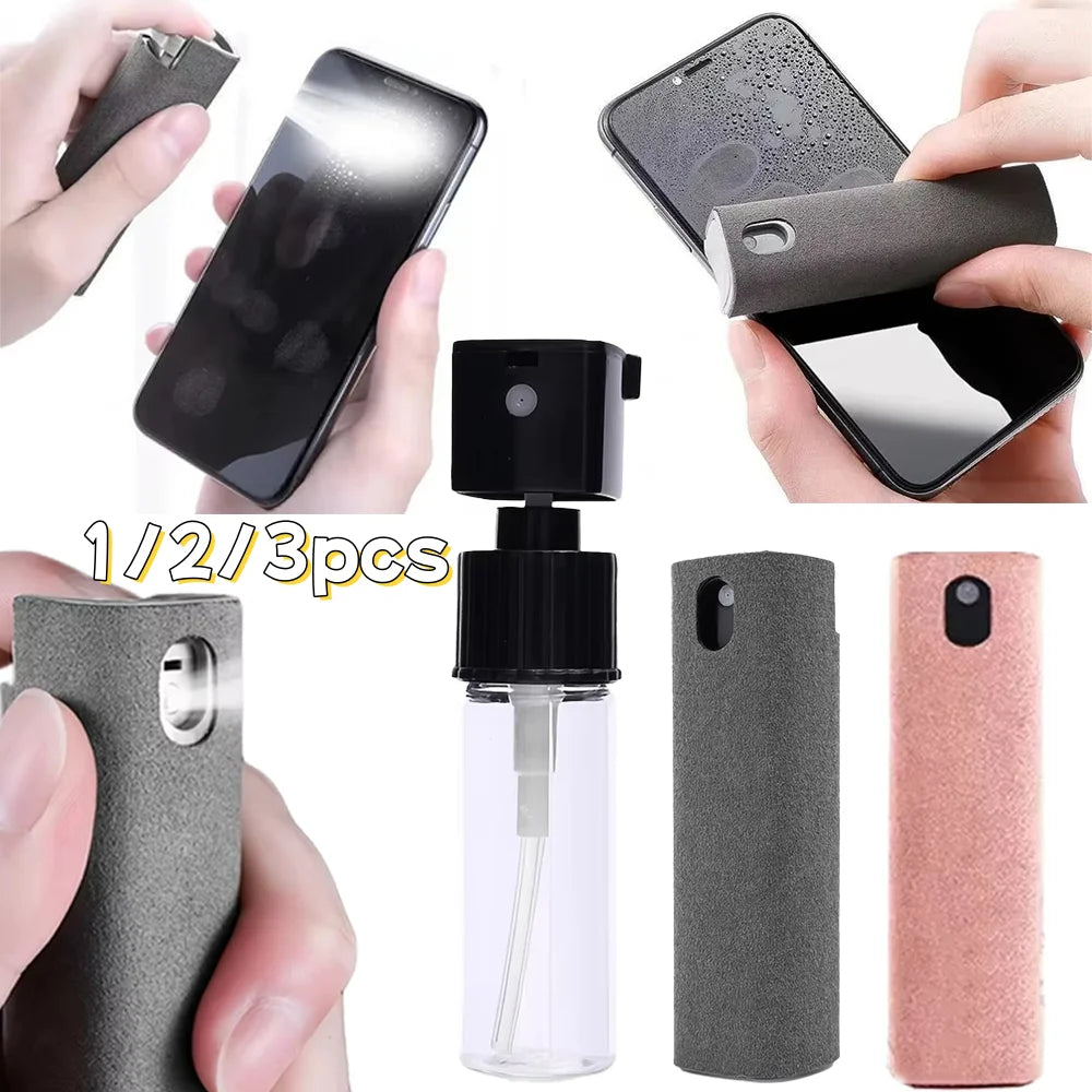 1/2/3pc 2 In 1 Screen Cleaner Spray Portable Tablet Mobile Phone Touch Screen Microfiber Cloth Dust Removal Cleaning Tool