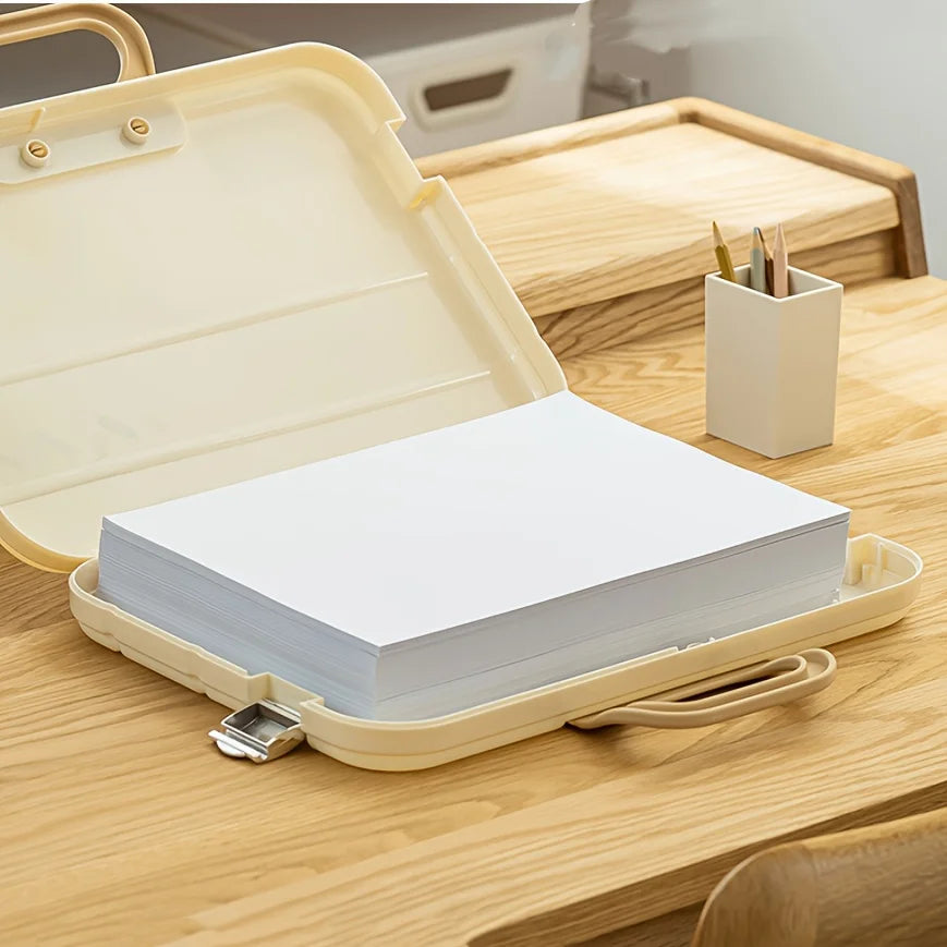 Portable A4 Plastic Document Storage Case with Handle, Waterproof Handheld File Organizer Bag for Office Travel Paper Stationery