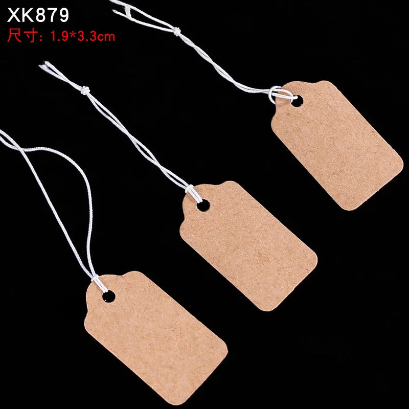 100pcs Jewelry and Jewelry Small Tags DIY Blank Hanging Rope Small Hang Tags Cowhide Elastic Thread Hanging Tags Price Tag