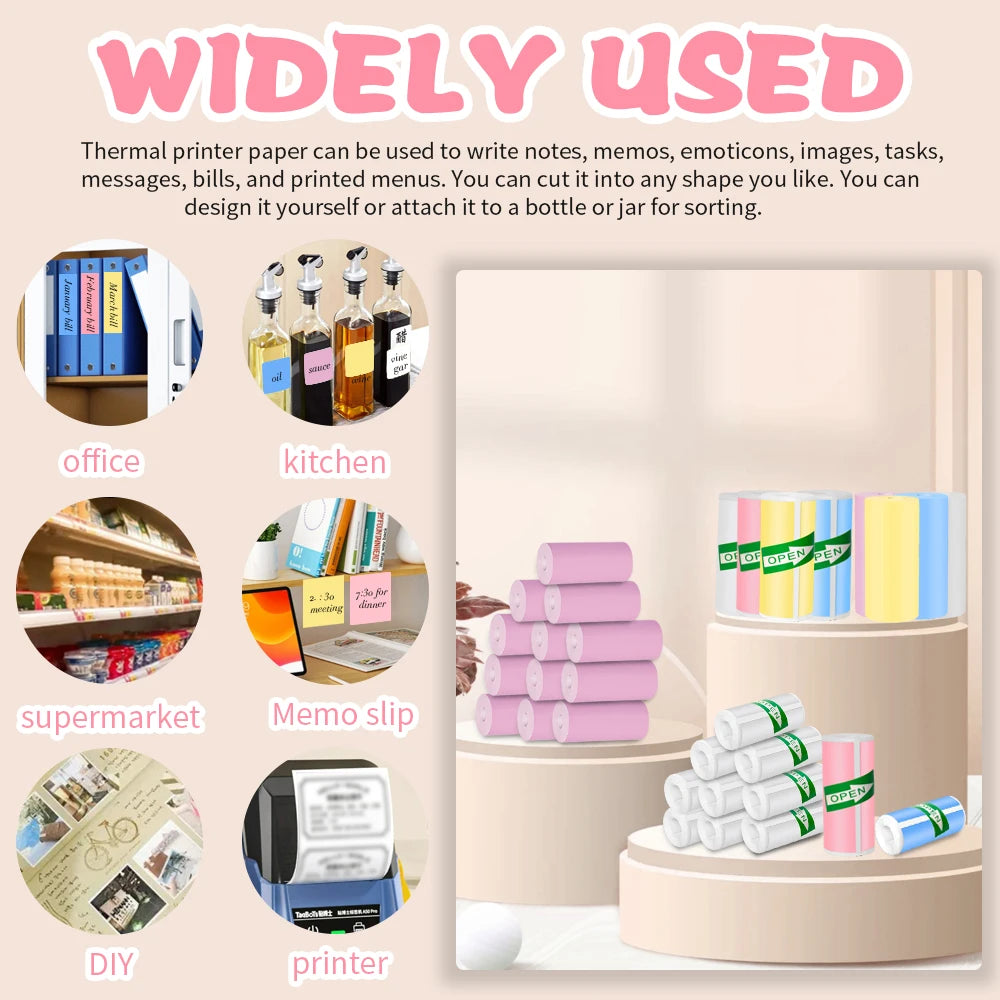 Colorful Label Sticker 57*25MM Self-adhesive Roll Paper Label Sticker Photo Inkless Printing Portable Mini Printer Thermal Paper