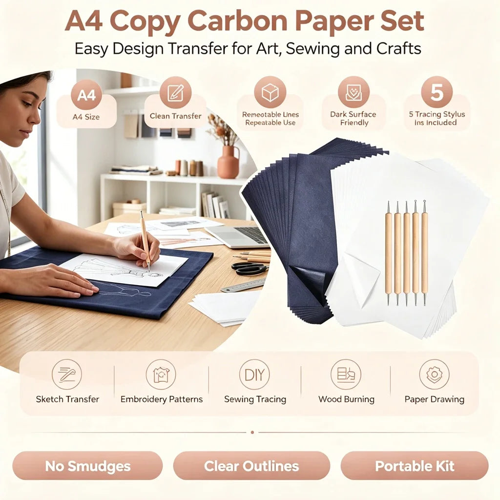 DIXSG A4 Size Copy Carbon Paper Reusable Tracing Transfer Paper for Office School Home Canvas Wood Glass Metal Ceramic