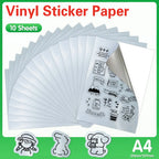 10 Sheets Printable Vinyl Sticker Paper Self-adhesive A4 Copy Paper DIY Holographic Transparent White Labels for Inkjet Printer
