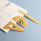 Retro Brass Straight Ruler Student School Office Stationery Metal Triangle Rulers Protractor Painting Drawing Measuring Tools