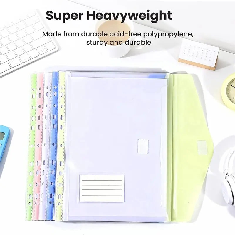For 2/3/4 Ring Binder Compatible 11-Hole Binder Pockets, Fits Letter/A4 Size Plastic Expanding File Folders, 200-Sheet Capacity