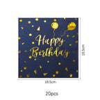 Dark Blue Gold Birthday Disposable Tableware Paper Plates Cups Napkin Tablecloth Adult Elegant Birthday Party Decoration Wedding