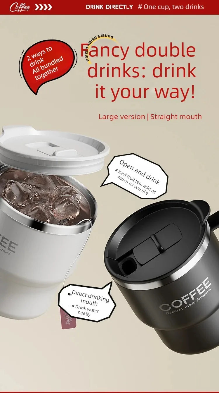 WORTHBUY 304 Stainless Steel Double Wall Insulated Coffee Cup With Handle Portable Students Leak-proof Water Cup Milk Coffee Mug