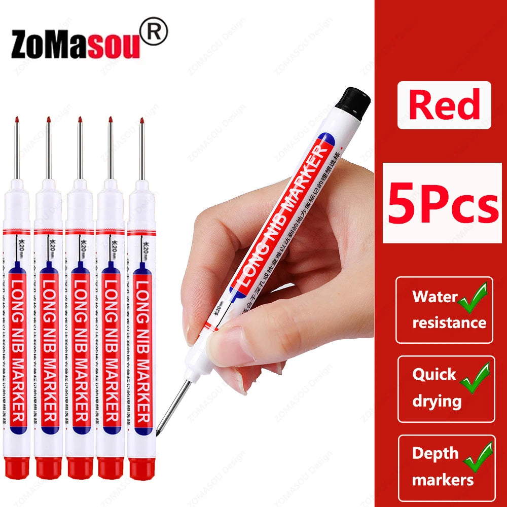 1-90Pcs Waterproof White Long Head Markers Pen 2cm Woodworking Deep Hole Marker Pens Metal Carpenter Black/Red/Blue/Green Ink