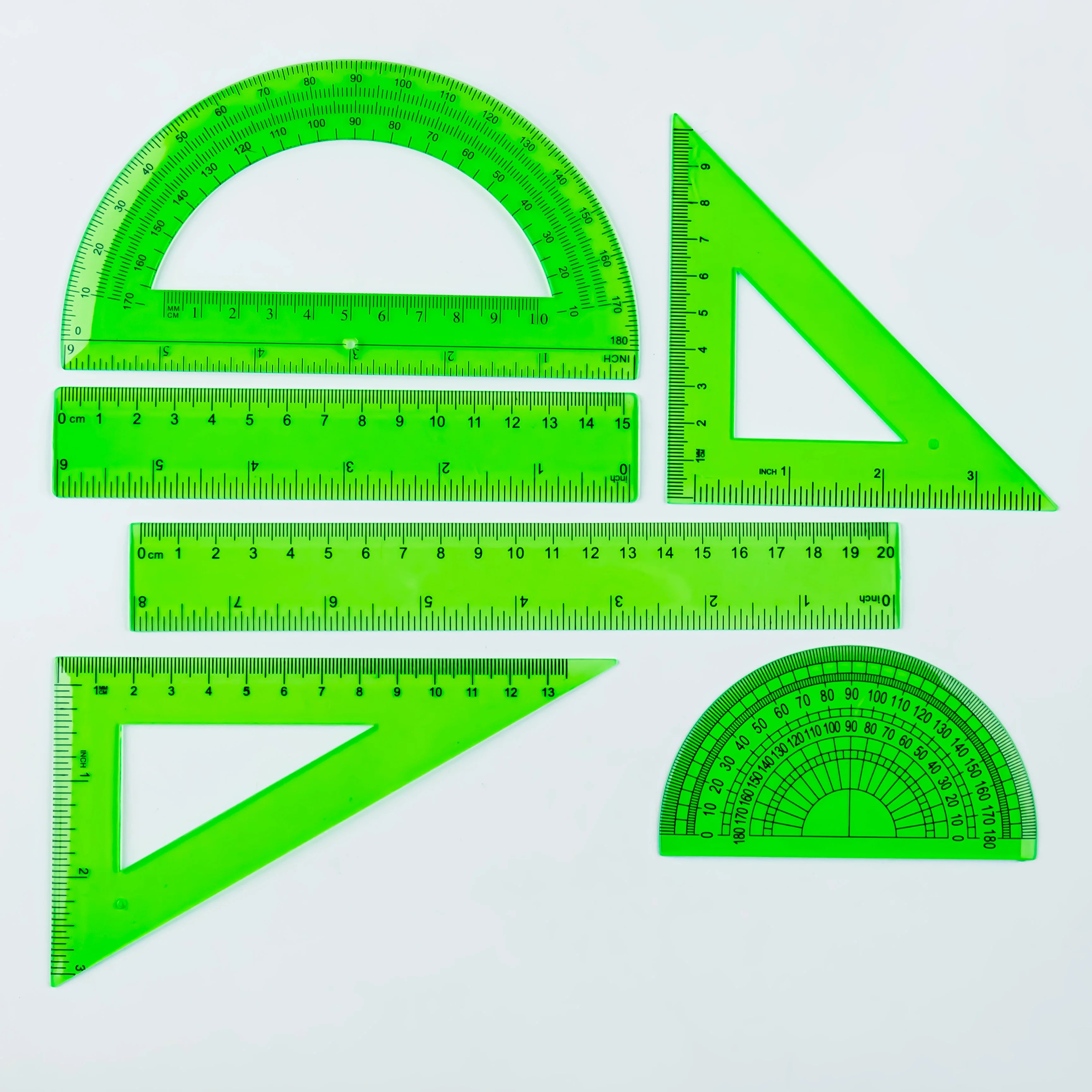 6-Piece Ruler Set - Includes Straight Rulers, Protractor, and Triangles for Accurate Measuring and Drafting
