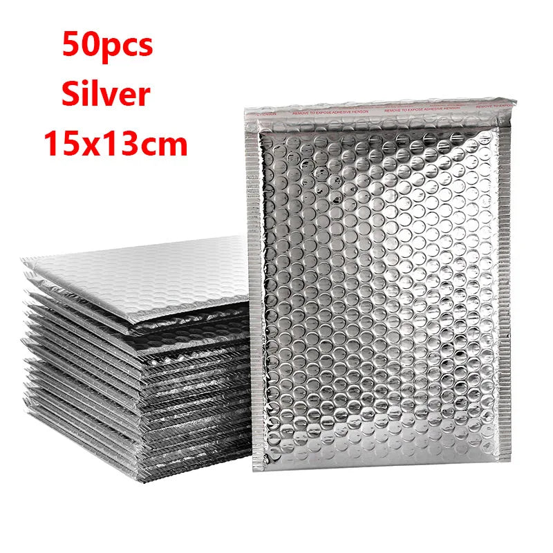 50PCS Aluminized Film Bubble Mailer Gold Mailing Envelope Waterproof Courier Bag Padded Bubble Envelopes Pack Bag for Shipping