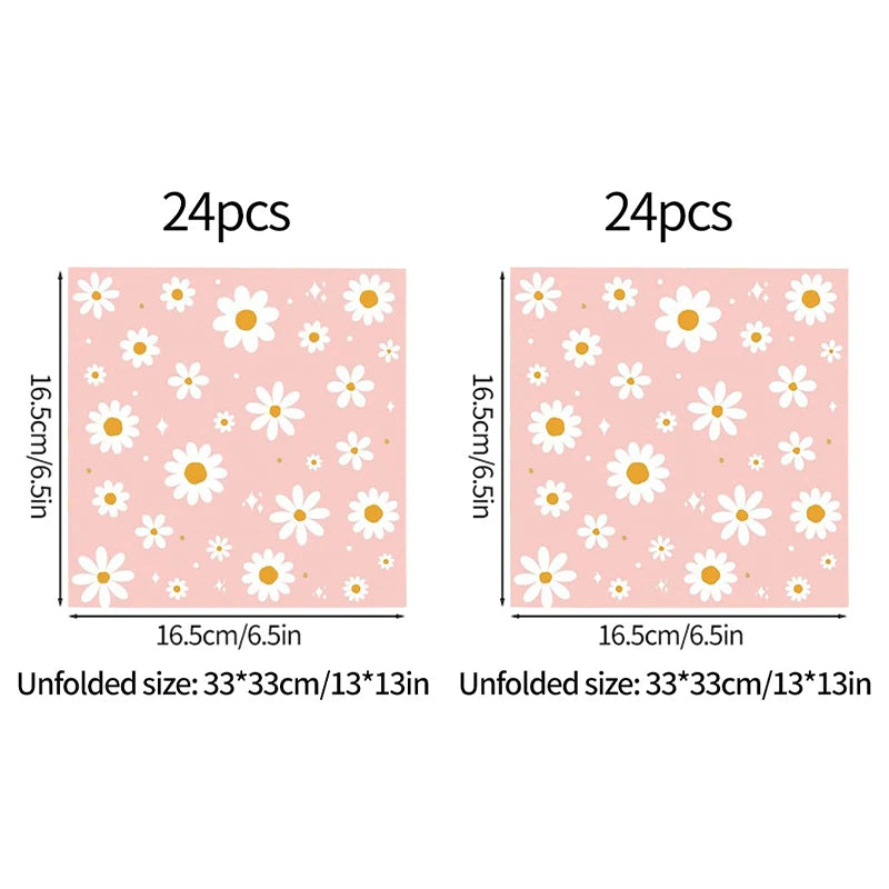24pcs 7/9inch Pink Daisy Theme Disposable Tableware Flower Plate Napkin Banner Birthday Party Baby Shower Wedding Decor
