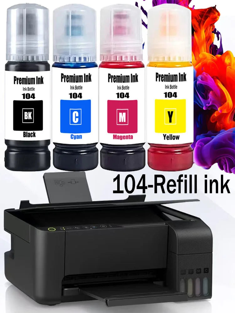 104 Premium Color Compatible Bulk Bottle Water Based Refill Ink For Epson ECOTANK ET-2821 ET-2825 ET-2826 ET-2830 Printer