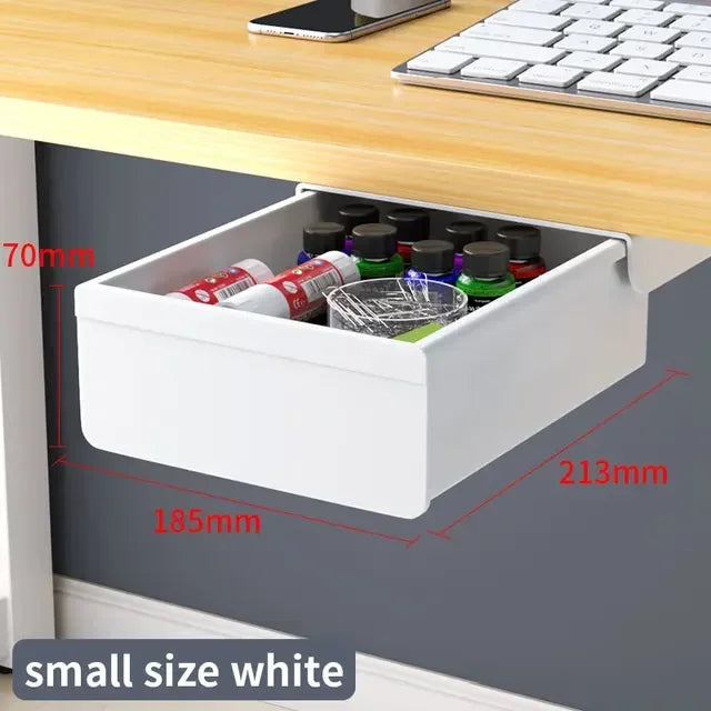 Hidden Under Desk Drawer Storage Office Organizer Desk Self Adhesive Drawers Plastic Undertable Accessories Storage Box Drawe