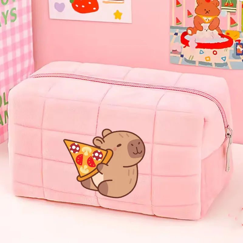 Cute Capybara 1pc pink blue Pillow Design Cosmetic Bag Pencil Case Pen Pouch Large-capacity Student Storage Pencil Case gift