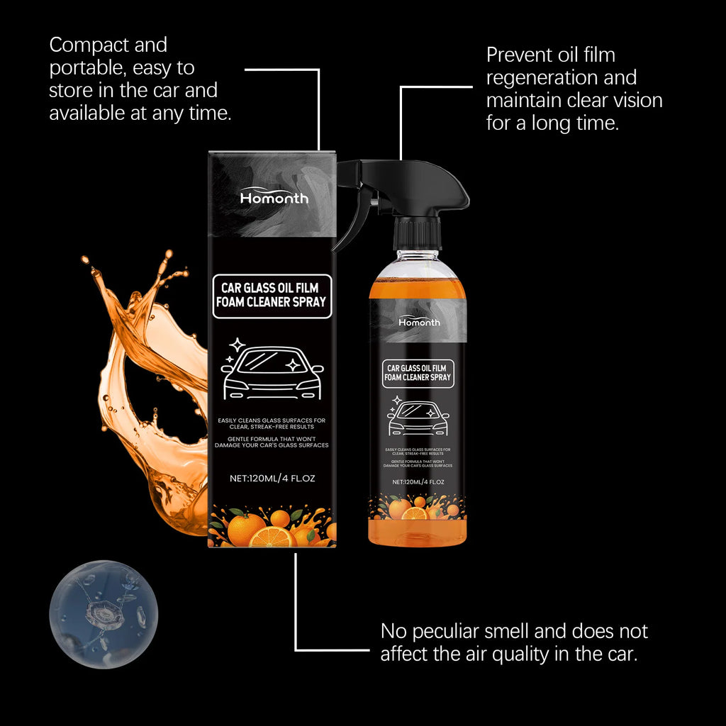 Car Glass Oil Film Cleaner Spray Glass Car Window Stain Remover Cleaning Agent Brightening Agent Quickly Cleans Removes Oil Film