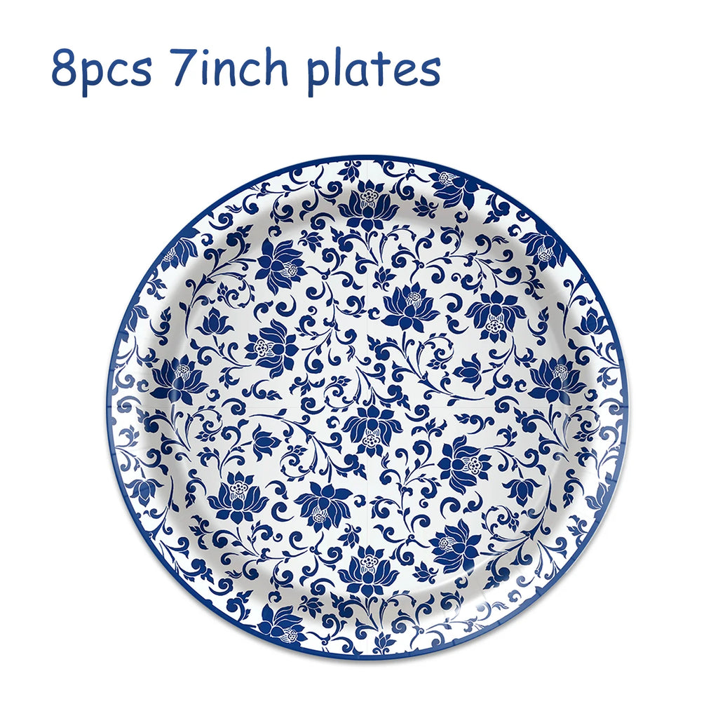 Blue and White Porcelain Paper Plates Napkins,Tableware For Birthday Decoration Wedding Decoration,Table Decor Party Supplies