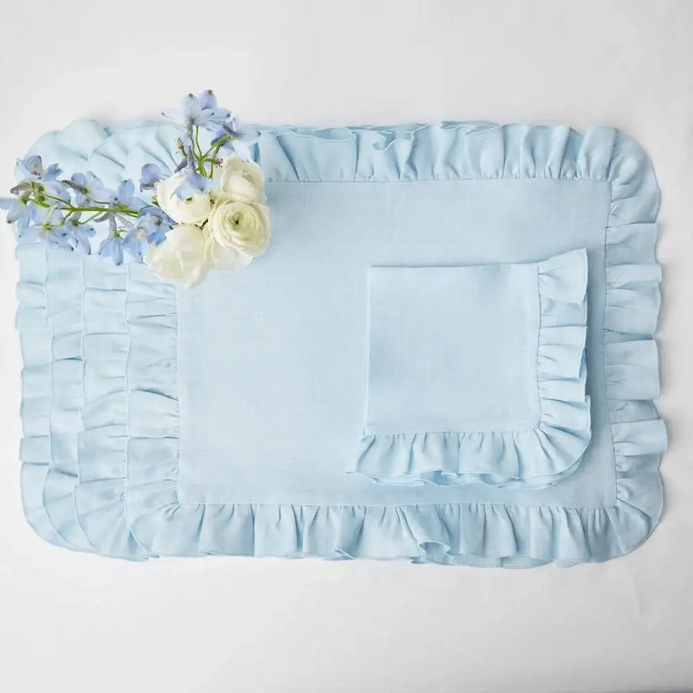 1 Pcs 100% Linen Napkins Wedding Dinner Solid Color Flounce Placemats Ruffle Edge Classical Custom Home Table Napkin