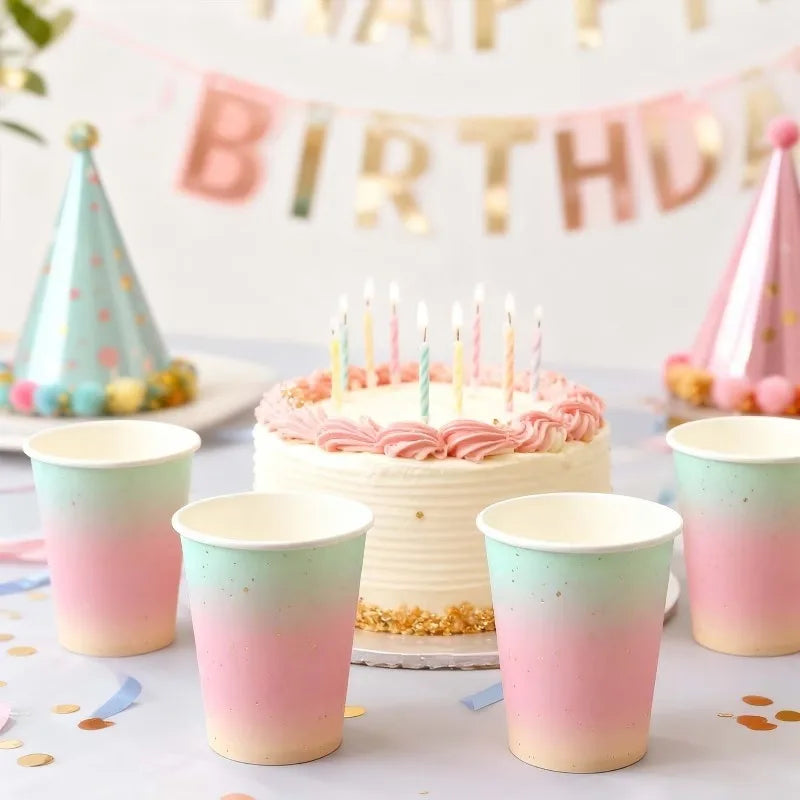 10/20/30PCS Rainbow Gradient Disposable Paper Cups Suitable for Birthday Wedding Baby Shower  Dessert Milkshake Cold Drink Cup
