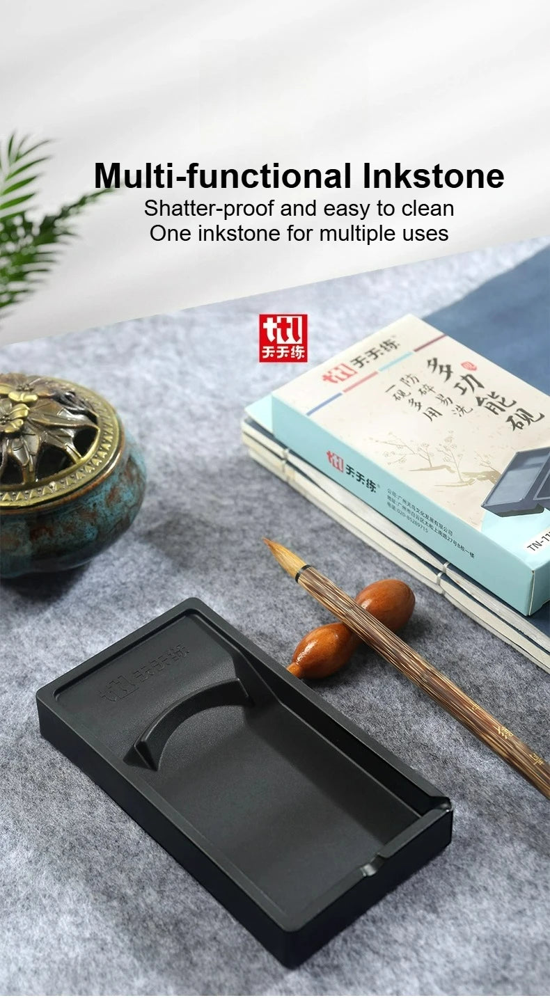 Multi-functional Inkstone Holding and Grinding Ink Anti-drop Portable Easy Clean Both Sides Usable Stationery for Students