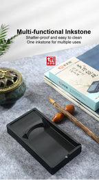 Multi-functional Inkstone Holding and Grinding Ink Anti-drop Portable Easy Clean Both Sides Usable Stationery for Students