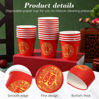 100Pcs Red Double Happiness Paper Cup Chinese-style disposable Festival Tea cup Wedding Banquet Serving drinking cups