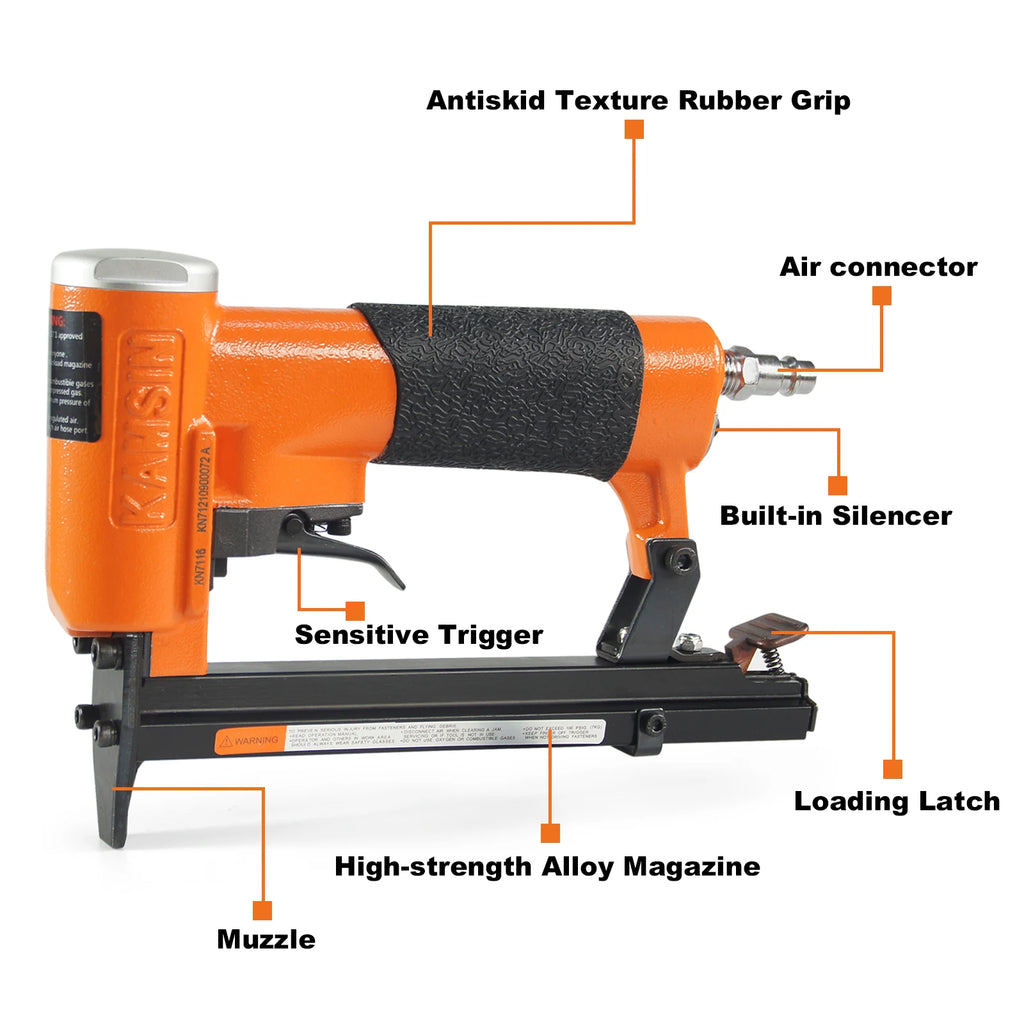 KAMSIN 7116 Nail Gun 22 Gauge Pneumatic Upholstery Stapler 71 Series Staples Fine Wire Stapler for Furniture and Fabric