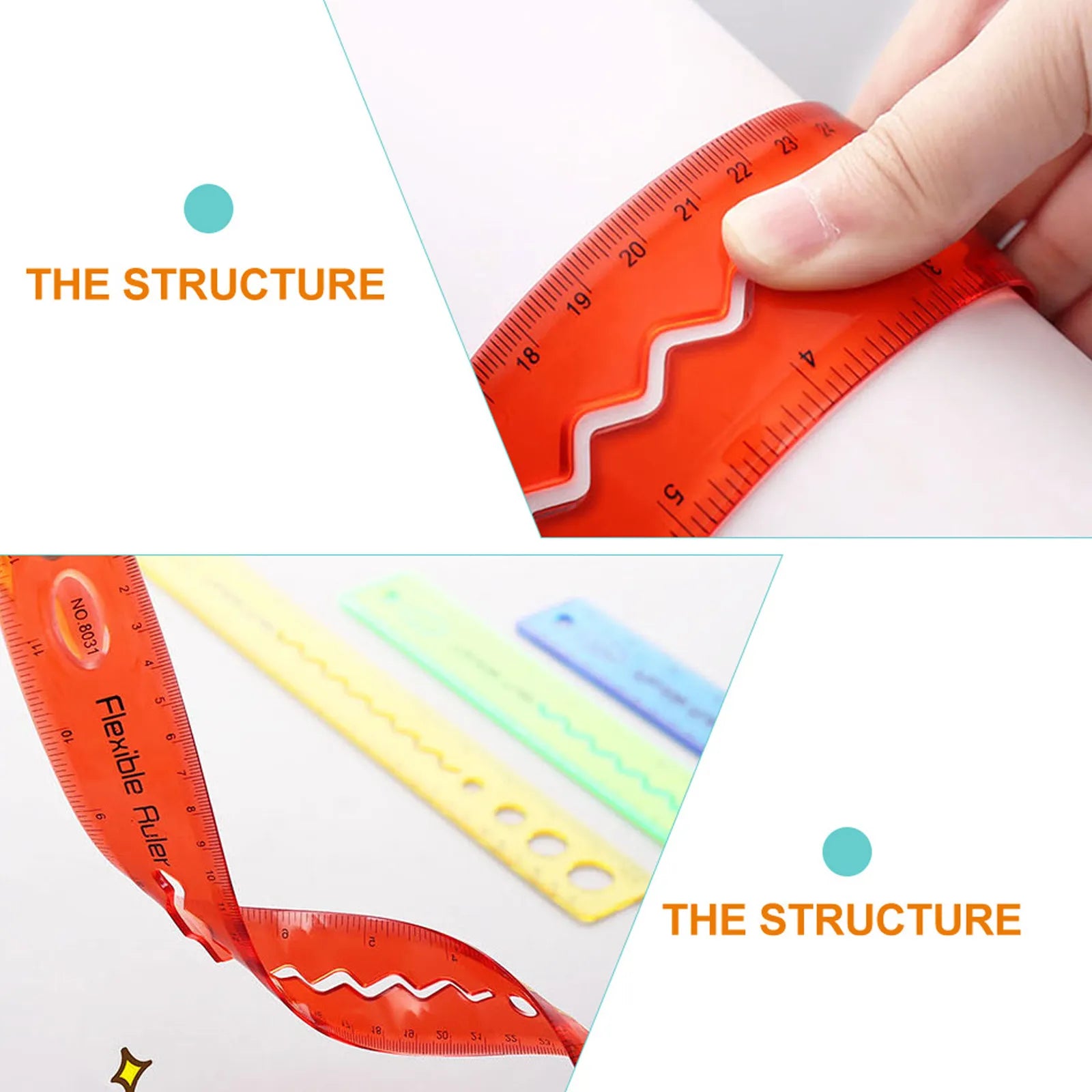 4Pcs Flexible Ruler Set High-Density Clear Plastic Bendable Measuring Tool for Drawing Straight Wavy Circular Lines Students