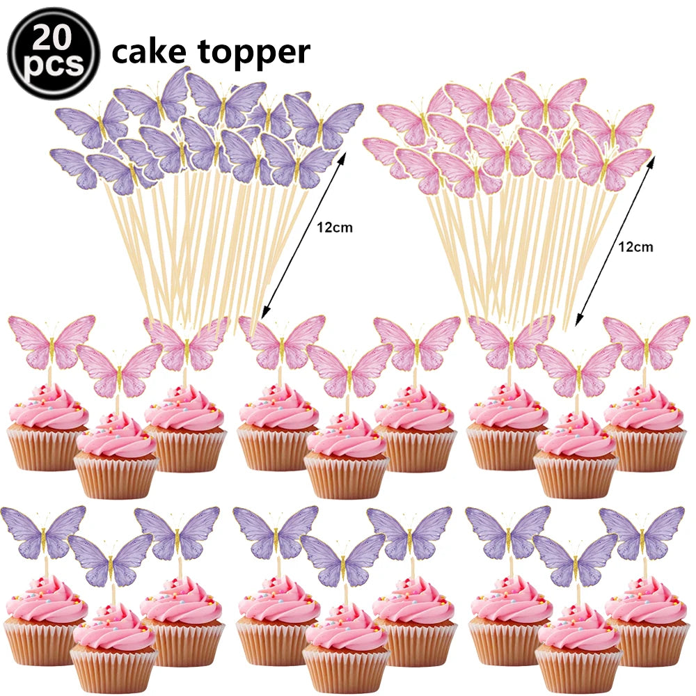Butterfly Birthday Party Decoration Disposable Party Plates Cup Napkin Tablecloth Butterfly Knìfe Birthday Decoration Baby Showe