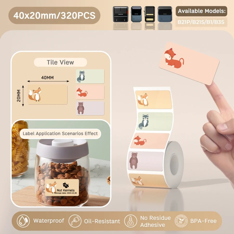 NIIMBOT B21/B203/B3S Label Machine Printing Paper Self Adhesive Label Waterproof Oil Resistant Tear Resistant Label
