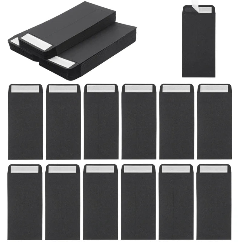 50pcs 8.9x16.5cm Black Paper Envelopes for Cash Banknote Small Change Storage Packaging Seal Bag Document Wedding Invitation Bag
