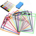 Reusable File Dry Erasable Pockets with Erasable Pen Kids Transparent  Pocket A4 Letter Hanging PET File for Teaching Supplies