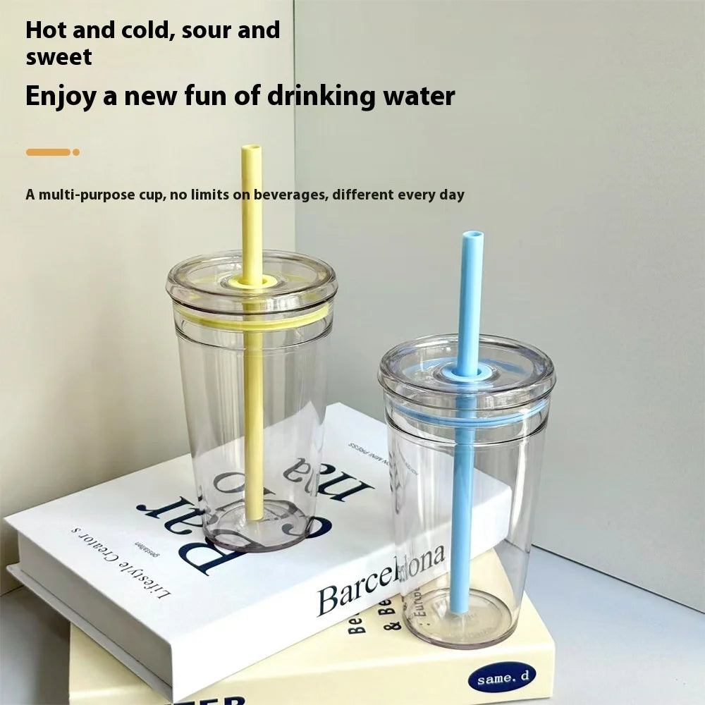 450ML Summer High-value Milk Tea Straw Plastic Cup Transparent Multi-color Thickened Coffee Cup Office Water Cup