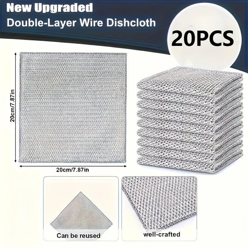 Thickened Steel Wire Cleaning Cloth Non-Scratch Double-layer Iron Microfiber Mesh Dishrag Washing Pot Rags Kitchen Towel
