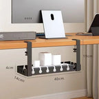 Under Desk Cable Management Tray No Drill Iron Power Strip Holder Wire Cord Organizer Clamp Mount for Home Office Desk