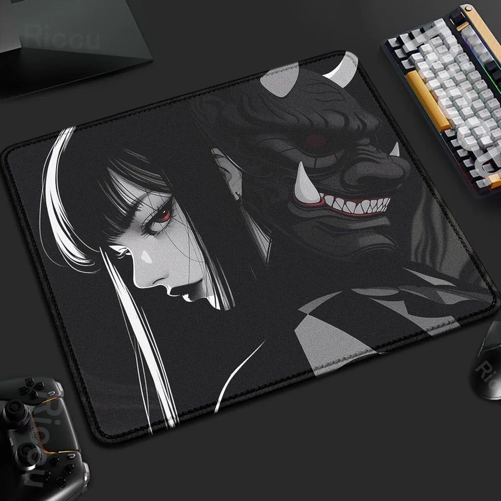 45x40CM Non-slip Mousepad Mask Girl Speed Table Pad E-Sports Keyboard Oni Mice Mat Game Professional Premium Suture Edge Deskmat
