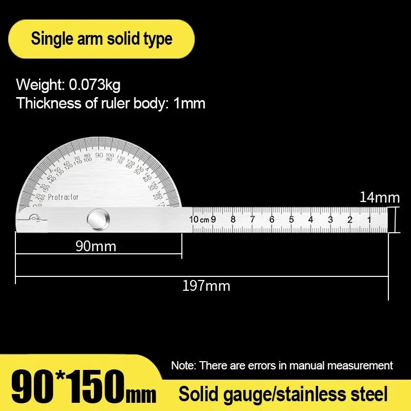 Stainless Steel Rotating Protractor 180° Angle Gauge Finder High Precision Metal Protractor Woodworking Metal Measuring Ruler